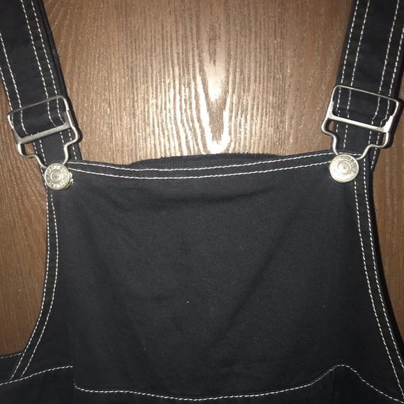 Wide Legged Black Overalls with Button Detail and White‎ Stitching - Picture 5 of 14